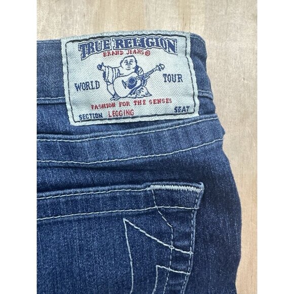 True Religion Legging Basic Overall Natural Low 9”Rise Dark Wash Retro Y2K Sz 32 - Picture 5 of 8